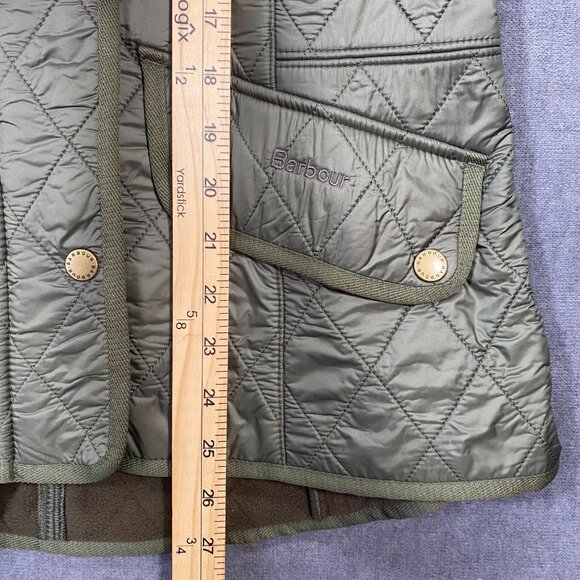 Barbour Olive Green Quilted Vest With Gold Snap Buttons & Pockets Womens Size 6 - Picture 10 of 11